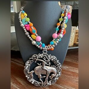 Multicolor Beaded Horse Pendant Necklace